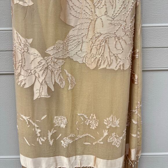 Sue Wong Nocturne Silk Beaded Halter Dress Gold Sz 8 Fringe Flapper Gatsby 30s - Picture 3 of 16